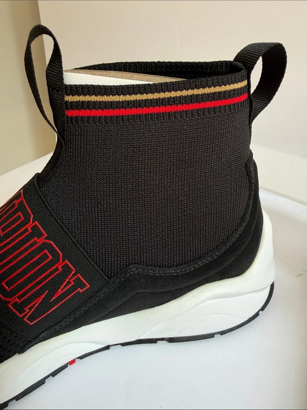 Champion Black Slip-On Knit Sneakers with Red and Gold Trim NWT 10.5
